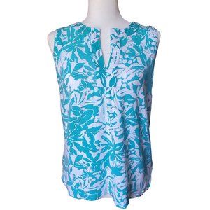 Jones New York Sport Women's Teal Blue Floral Print Top Medium
